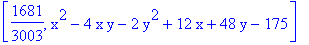 [1681/3003, x^2-4*x*y-2*y^2+12*x+48*y-175]